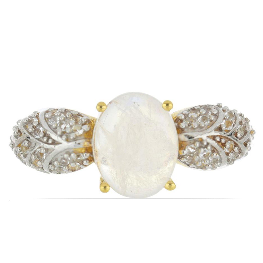 Goldplattierter Silberring mit Regenbogenmondstein aus Grant County und weißem Topas