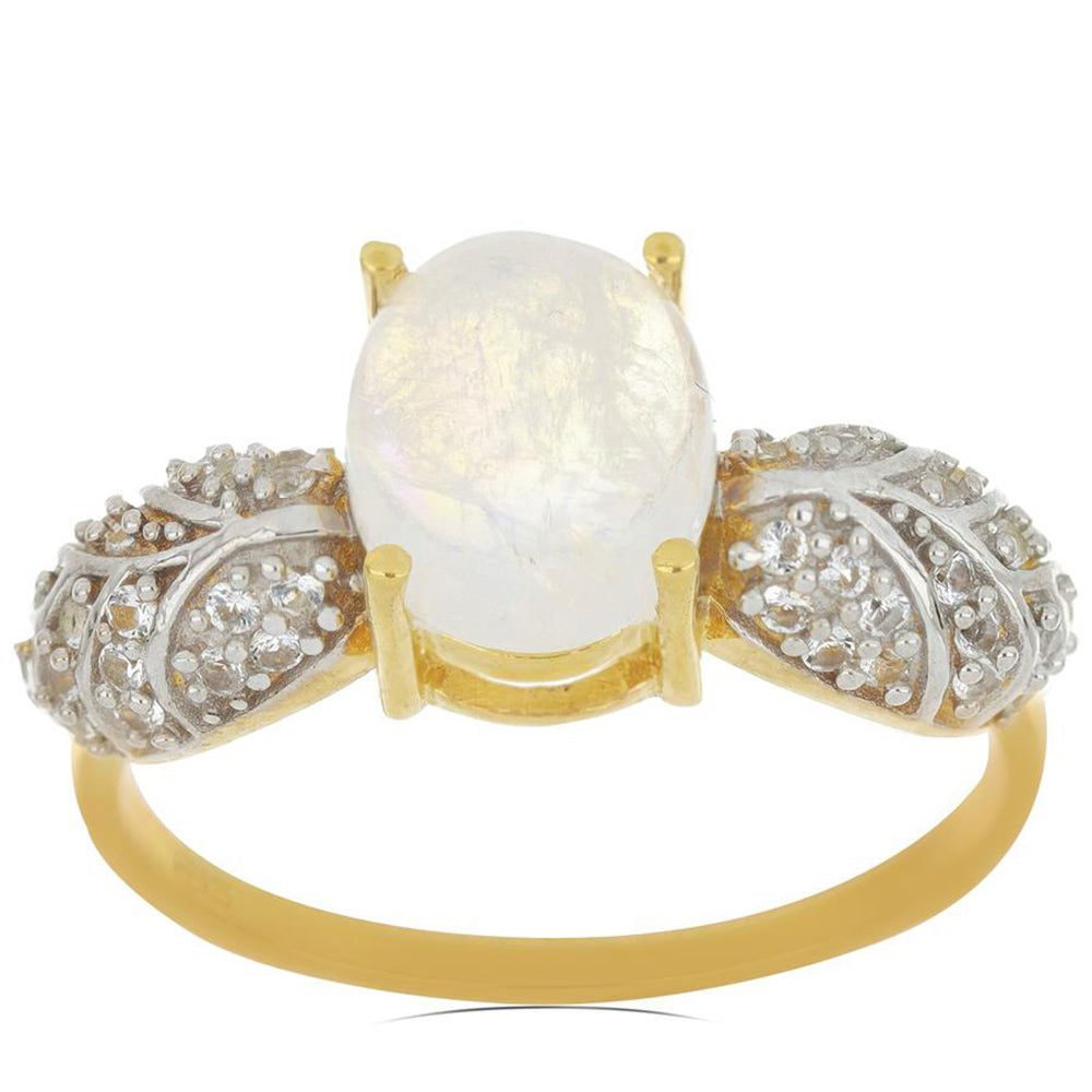 Goldplattierter Silberring mit Regenbogenmondstein aus Grant County und weißem Topas 2 