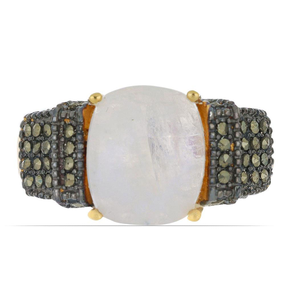 Goldplattierter Silberring mit Regenbogenmondstein aus Grant County und österreichischem Markasit 1 