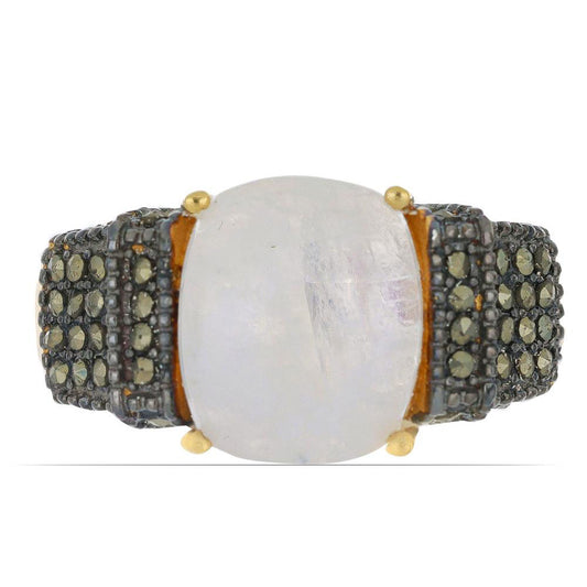 Goldplattierter Silberring mit Regenbogenmondstein aus Grant County und österreichischem Markasit