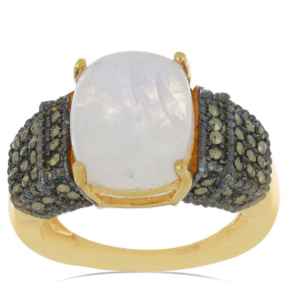 Goldplattierter Silberring mit Regenbogenmondstein aus Grant County und österreichischem Markasit 3 