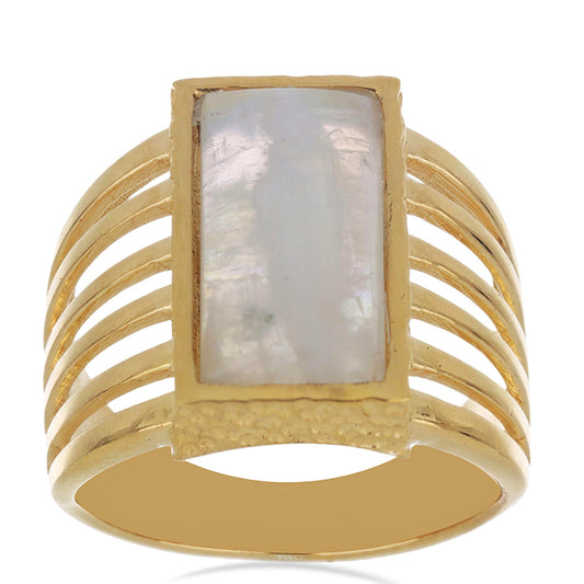 Goldplattierter Silberring mit Regenbogenmondstein aus Grant County