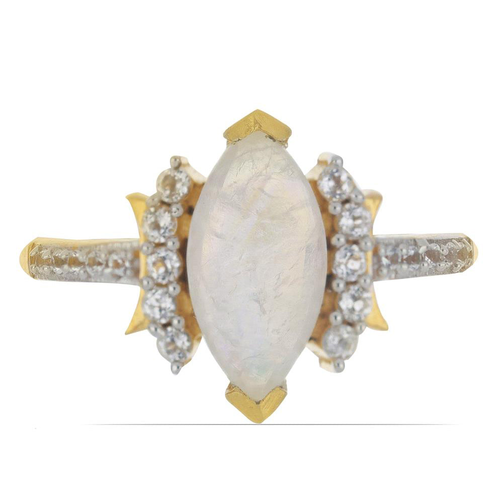 Goldplattierter Silberring mit Regenbogenmondstein aus Grant County und weißem Topas