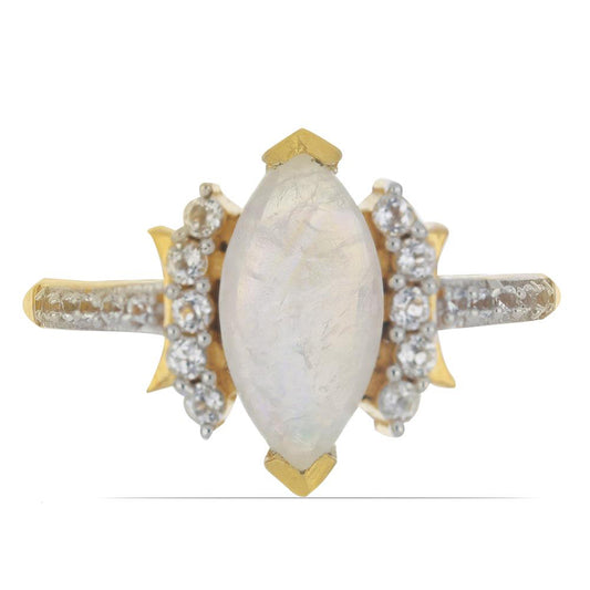 Goldplattierter Silberring mit Regenbogenmondstein aus Grant County und weißem Topas