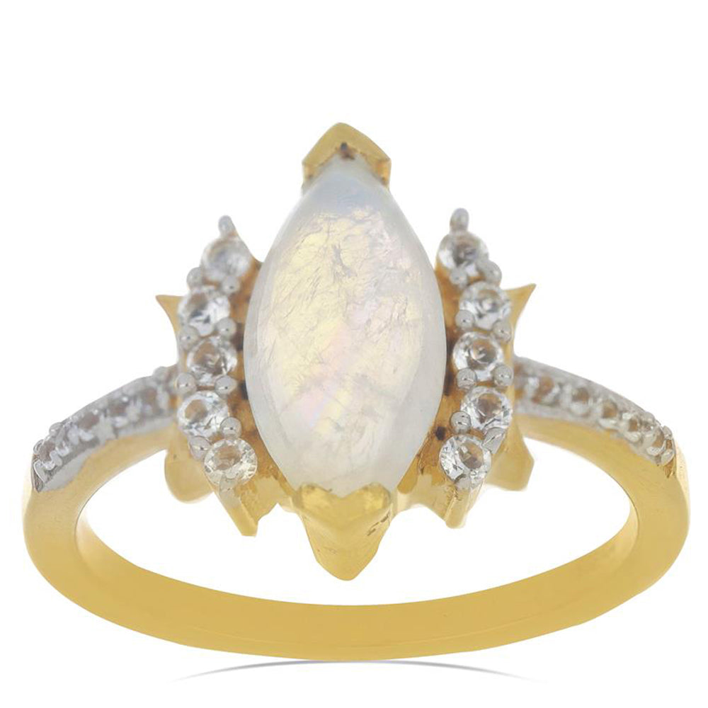 Goldplattierter Silberring mit Regenbogenmondstein aus Grant County und weißem Topas 2 