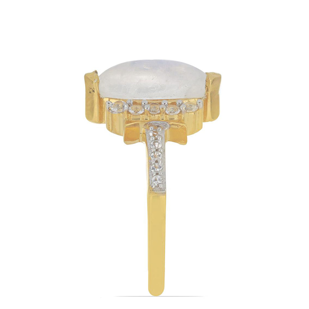 Goldplattierter Silberring mit Regenbogenmondstein aus Grant County und weißem Topas 4 