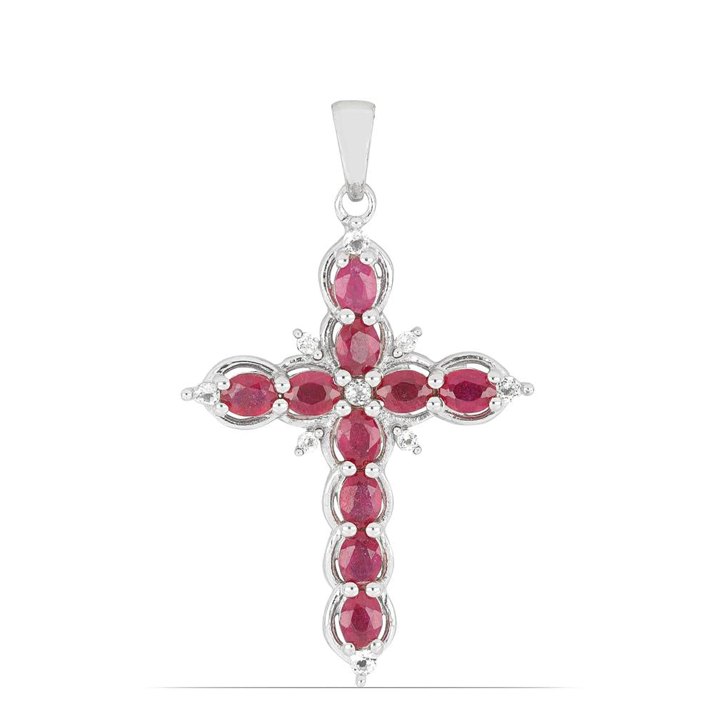 Silberanhänger mit Rubin aus Madagaskar und weißem Topas