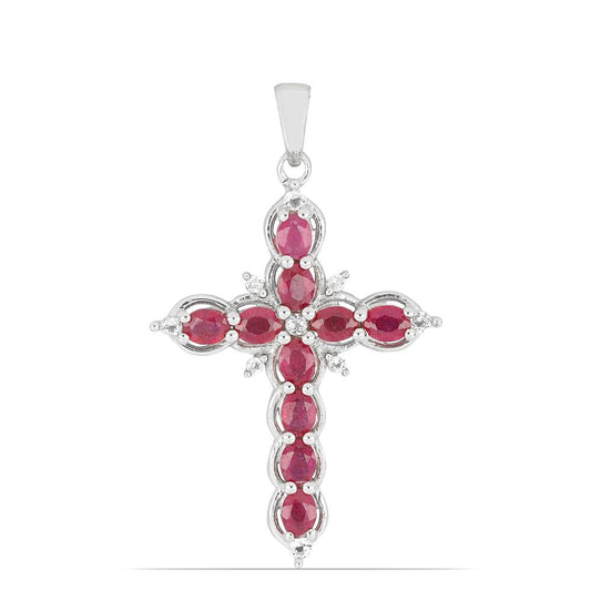 Silberanhänger mit Rubin aus Madagaskar und weißem Topas