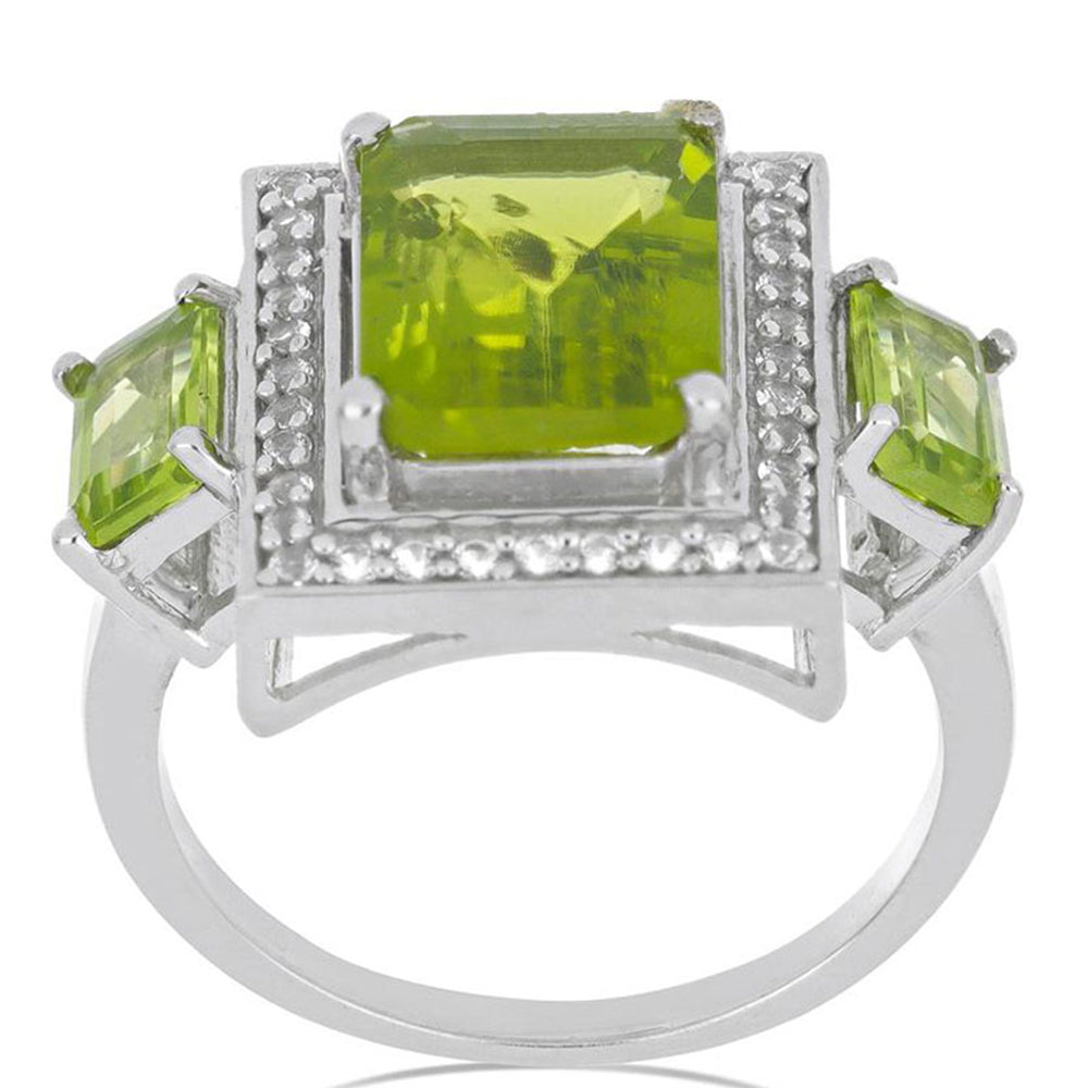 Silberring mit Peridot aus Changbai und weißem Topas