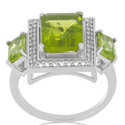 Silberring mit Peridot aus Changbai und weißem Topas