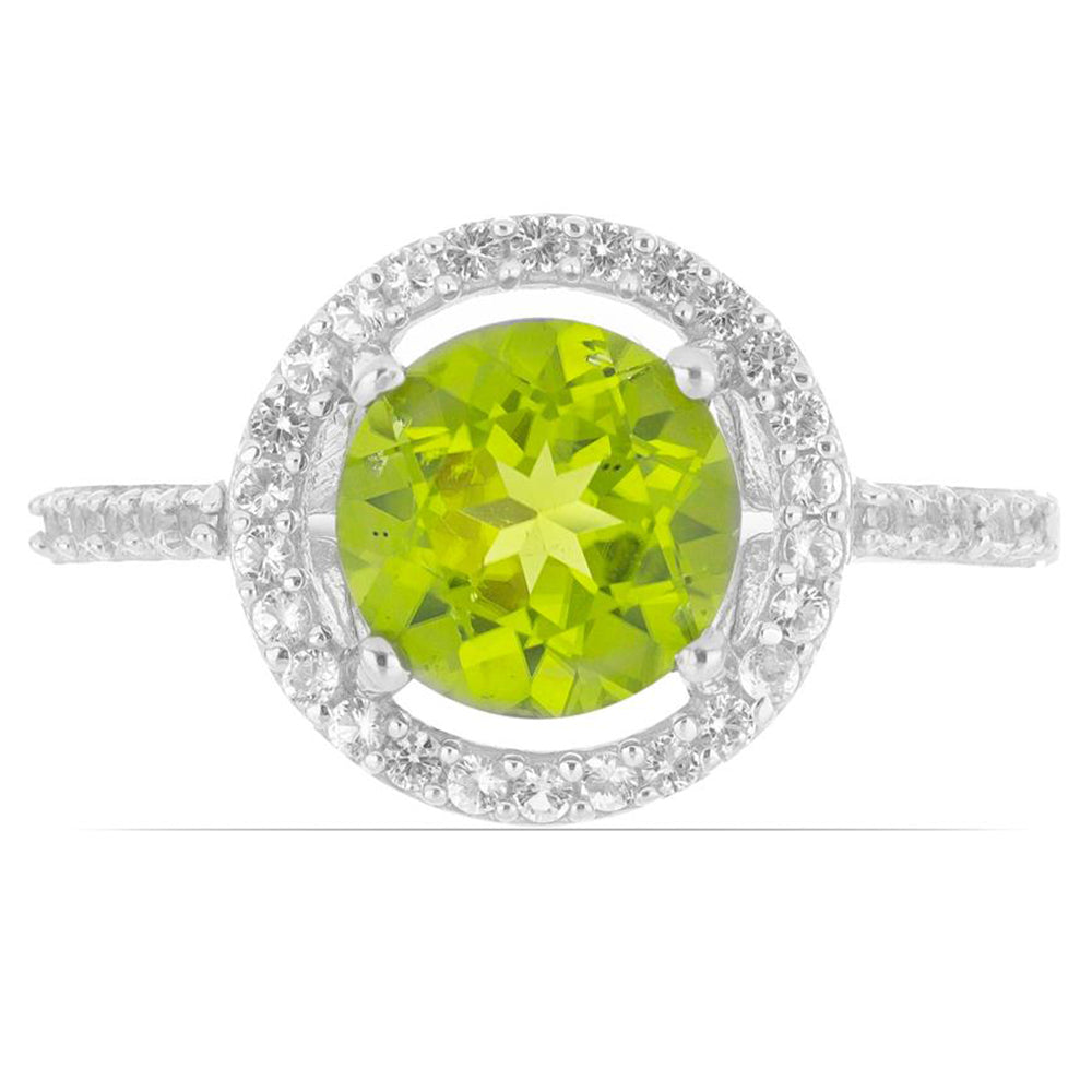 Silberring mit Peridot aus Changbai und weißem Topas