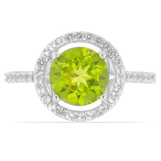 Silberring mit Peridot aus Changbai und weißem Topas