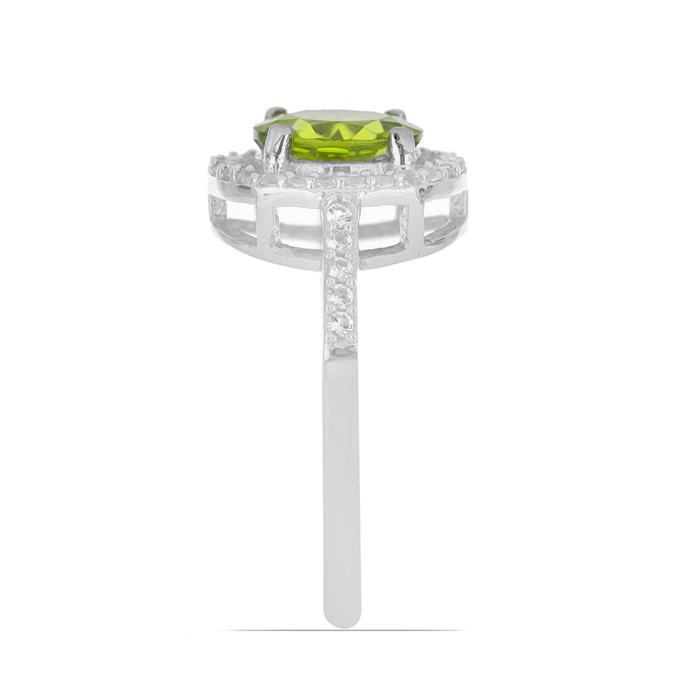 Silberring mit Peridot aus Changbai und weißem Topas
