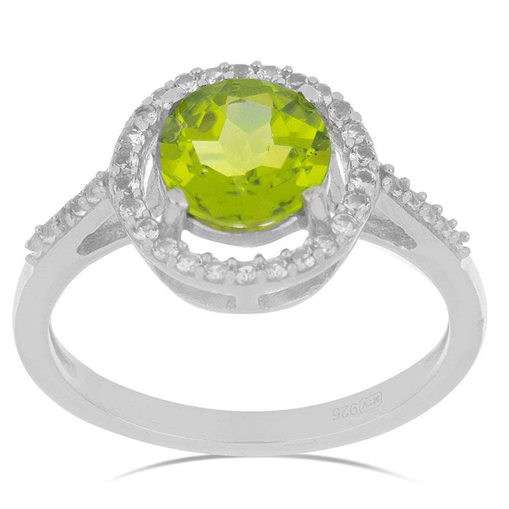 Silberring mit Peridot aus Changbai und weißem Topas