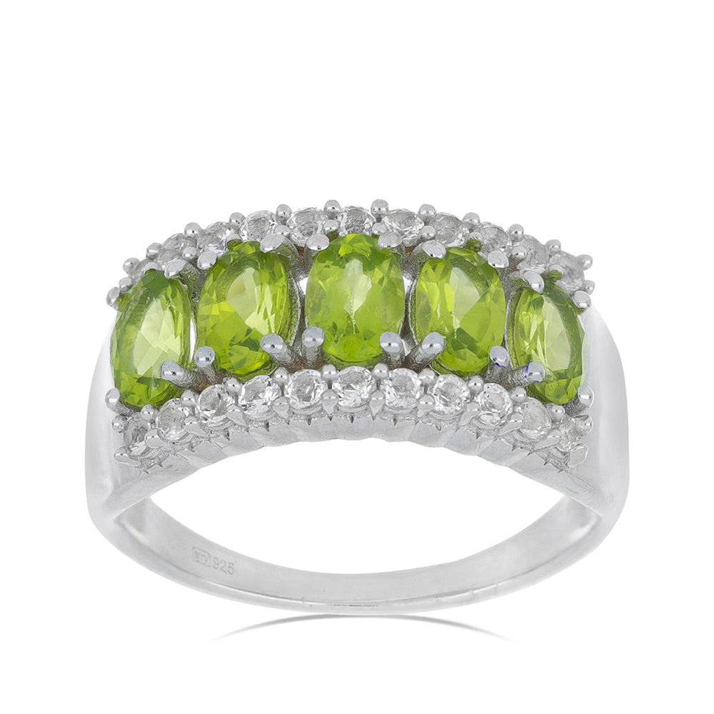 Silberring mit Peridot aus Changbai und weißem Topas