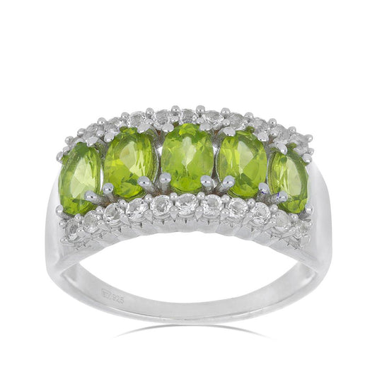 Silberring mit Peridot aus Changbai und weißem Topas