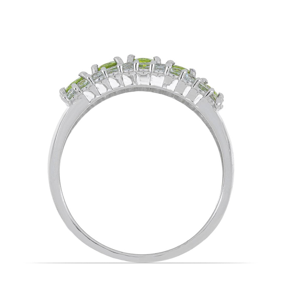 Silberring mit Peridot aus Changbai und weißem Topas