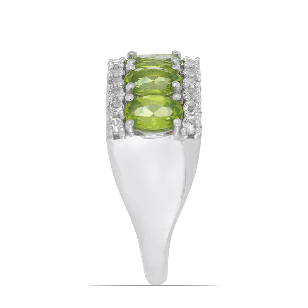 Silberring mit Peridot aus Changbai und weißem Topas