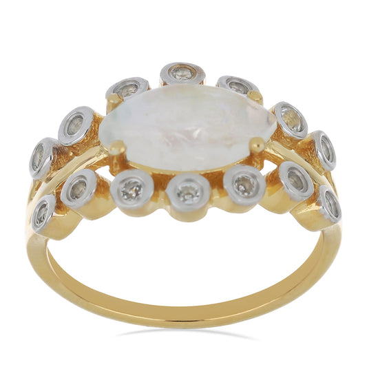 Goldplattierter Silberring mit Regenbogenmondstein aus Grant County und weißem Topas