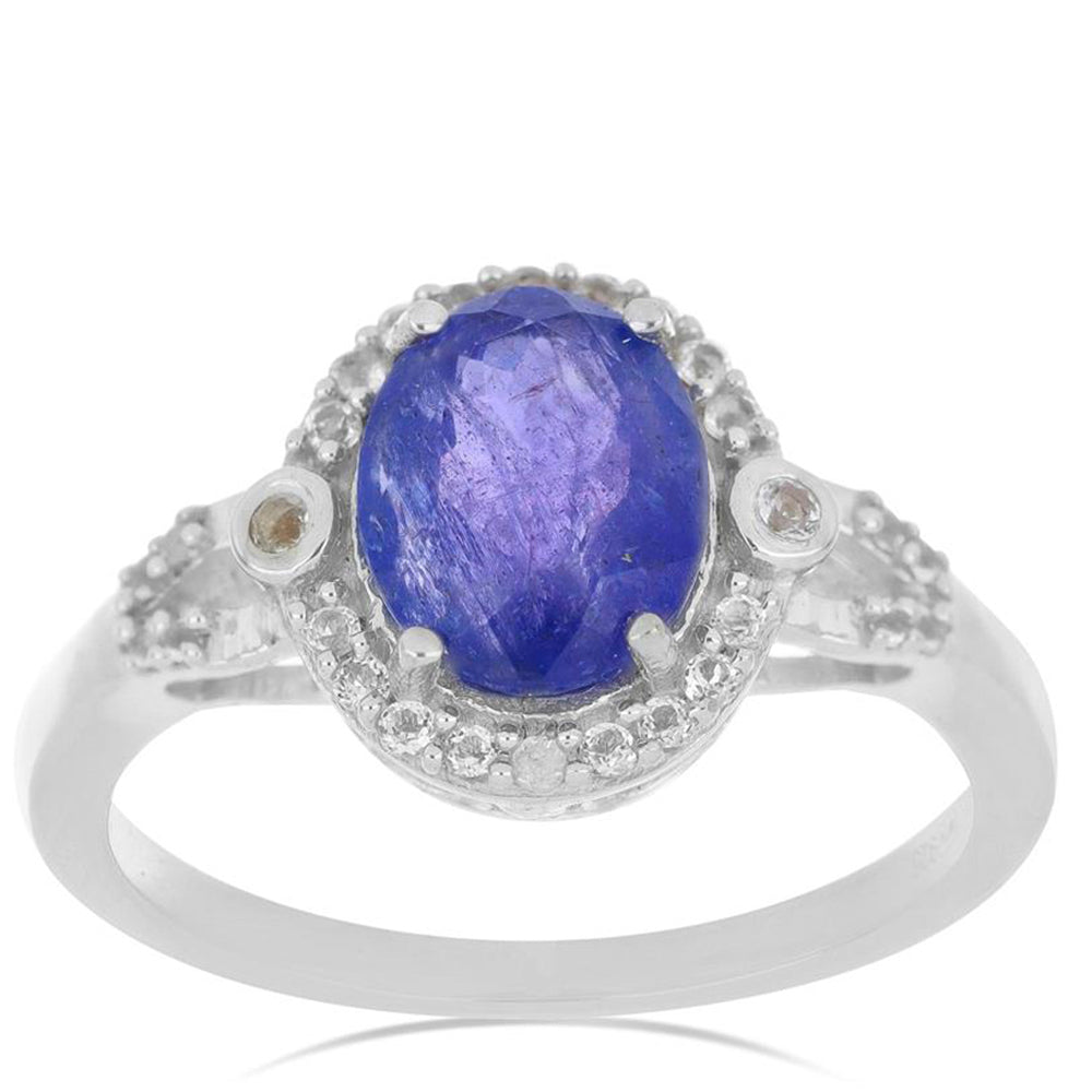 Silberring mit Tansanit und weißem Topas