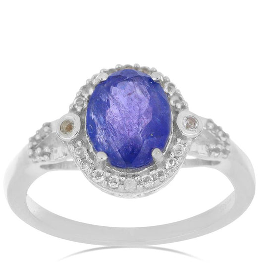 Silberring mit Tansanit und weißem Topas