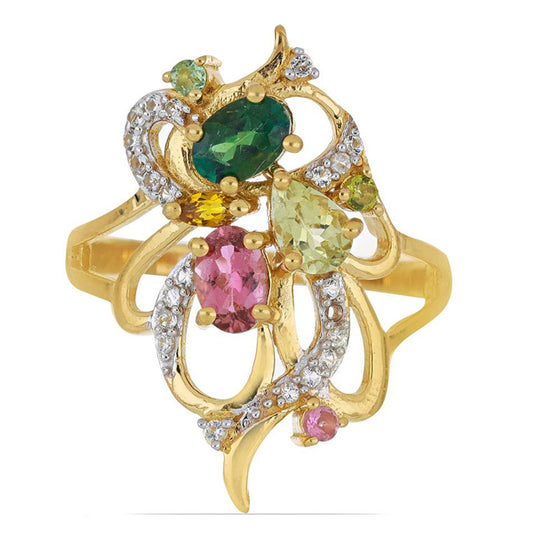 Goldplattierter Silberring mit regenbogenfarbenem Turmalin aus Pelmadulla