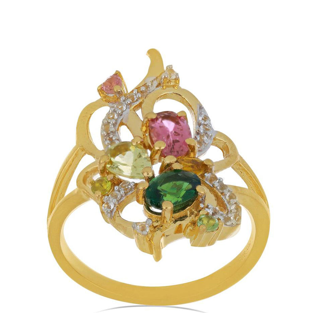 Goldplattierter Silberring mit regenbogenfarbenem Turmalin aus Pelmadulla 2 