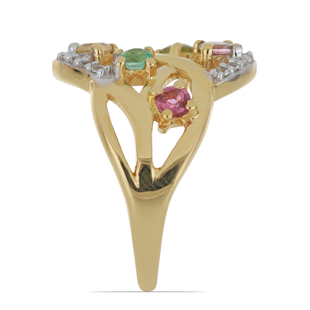 Goldplattierter Silberring mit regenbogenfarbenem Turmalin aus Pelmadulla und weißem Topas