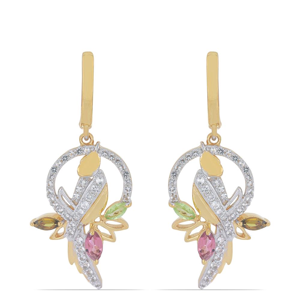 Goldplattierte Silberohrringe mit regenbogenfarbenem Turmalin aus Pelmadulla und weißem Topas 1 