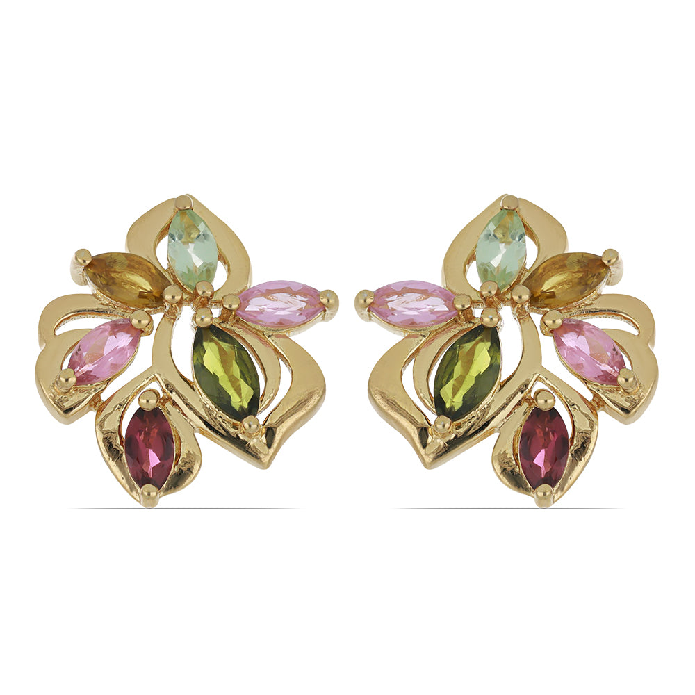 Goldplattierte Silberohrringe mit regenbogenfarbenem Turmalin aus Pelmadulla 1 