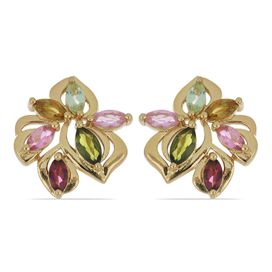 Goldplattierte Silberohrringe mit regenbogenfarbenem Turmalin aus Pelmadulla