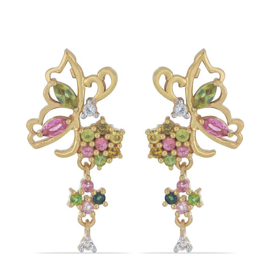 Goldplattierte Silberohrringe mit regenbogenfarbenem Turmalin aus Pelmadulla und weißem Topas