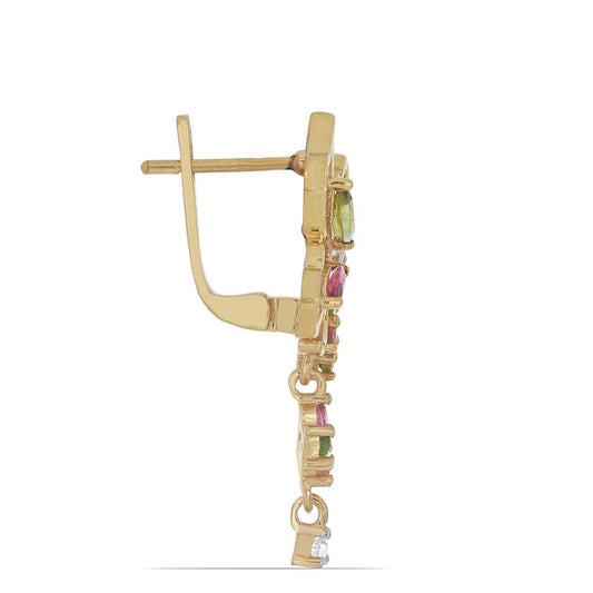 Goldplattierte Silberohrringe mit regenbogenfarbenem Turmalin aus Pelmadulla und weißem Topas