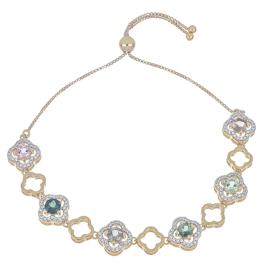 Goldplattiertes Silberarmband mit regenbogenfarbenem Turmalin aus Pelmadulla und weißem Topas 1 