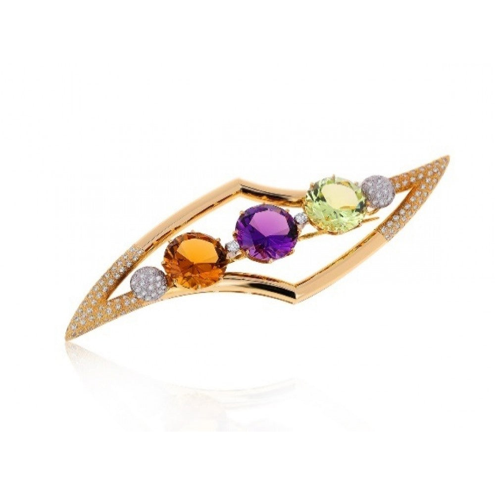 Goldplattierte Silberbrosche mit regenbogenfarbenem Turmalin aus Pelmadulla und weißem Topas 1 
