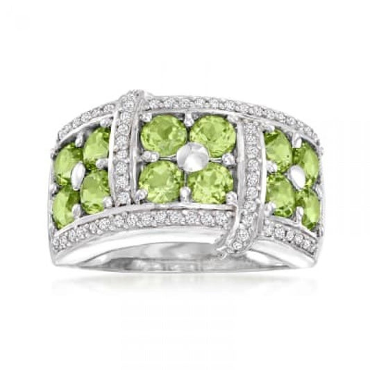 Silberring mit Peridot aus Changbai und weißem Topas