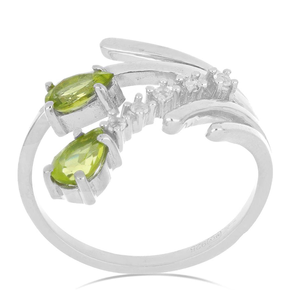 Silberring mit Peridot aus Changbai und weißem Topas