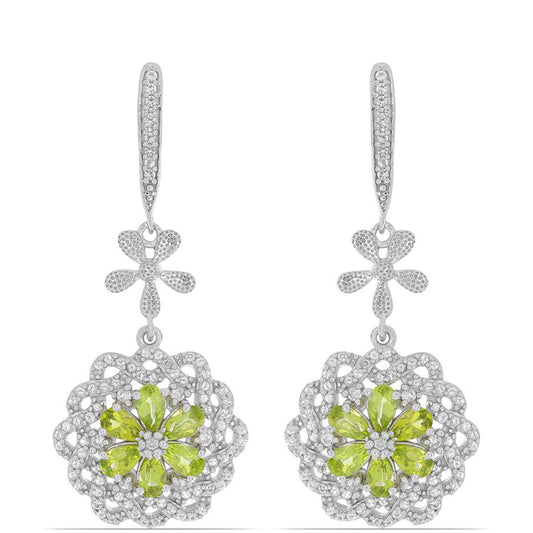 Silberohrringe mit Peridot aus Changbai und weißem Topas