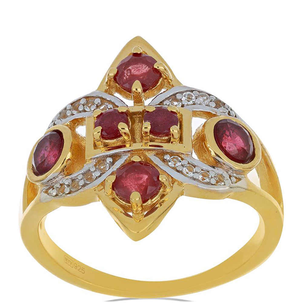 Goldplattierter Silberring mit Rubin aus Madagaskar und weißem Topas 4 