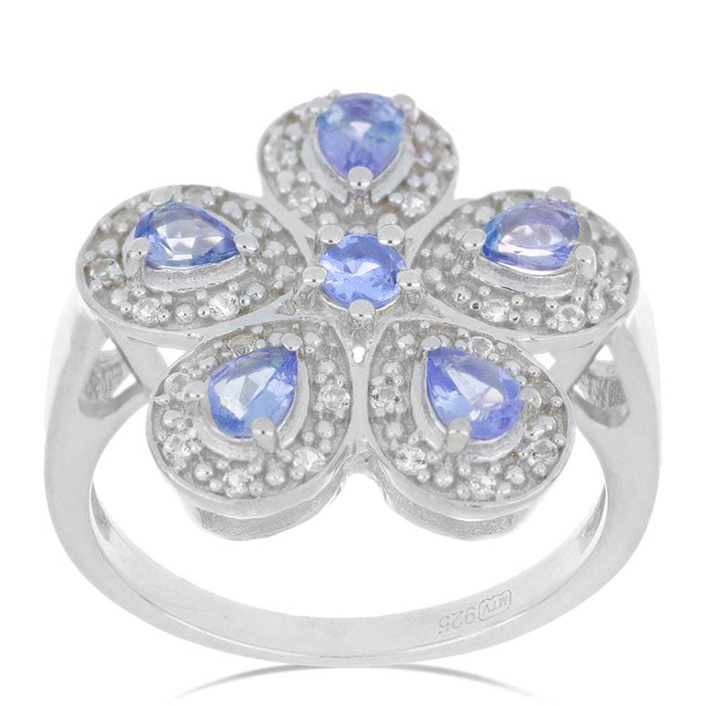 Silberring mit Tansanit und weißem Topas 2 