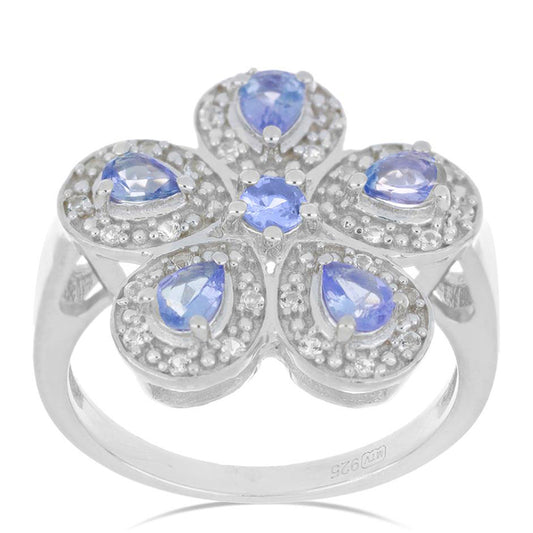 Silberring mit Tansanit und weißem Topas