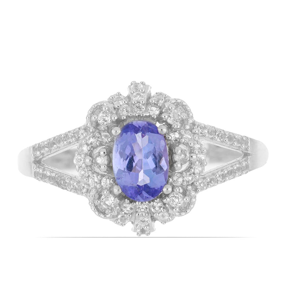 Silberring mit Tansanit und weißem Topas 1 