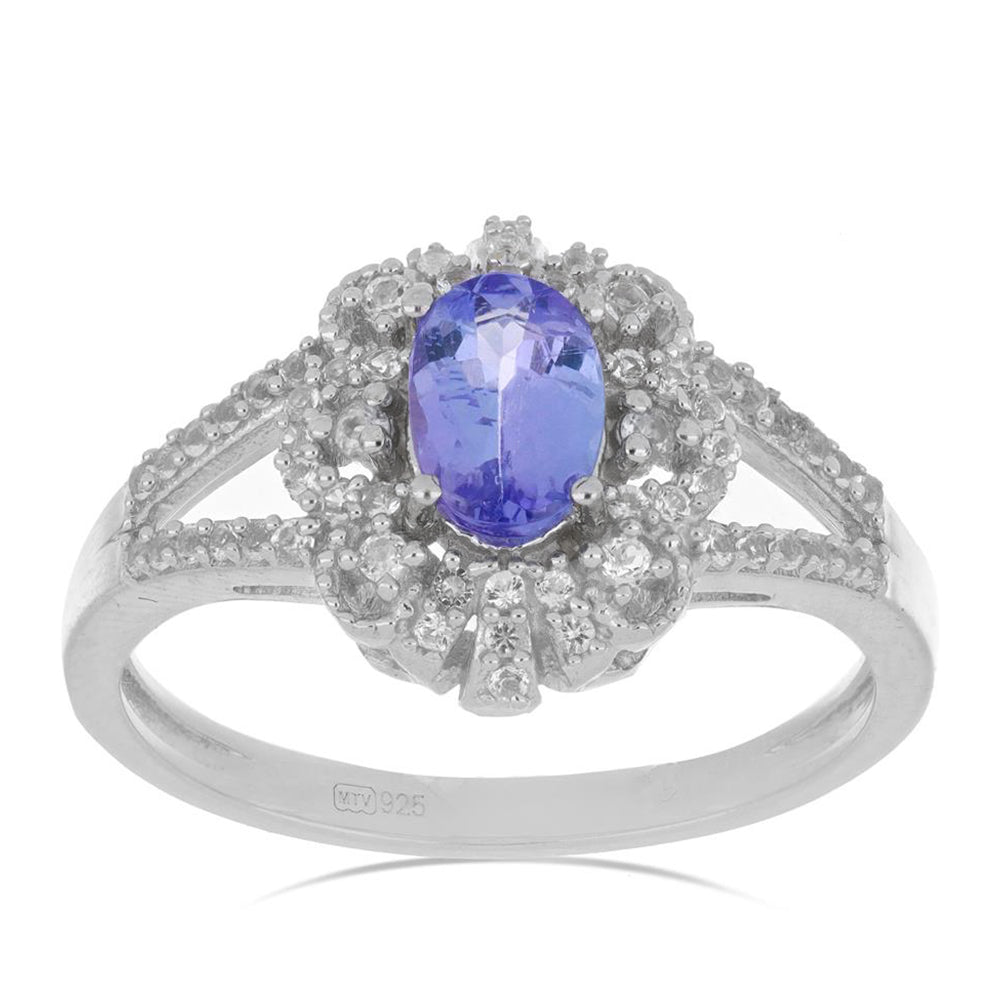 Silberring mit Tansanit und weißem Topas 4 