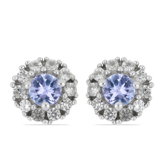 Silberohrringe mit Tansanit und weißem Topas