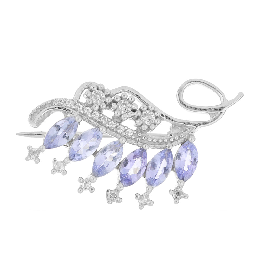 Silberbrosche mit Tansanit und weißem Topas 1 