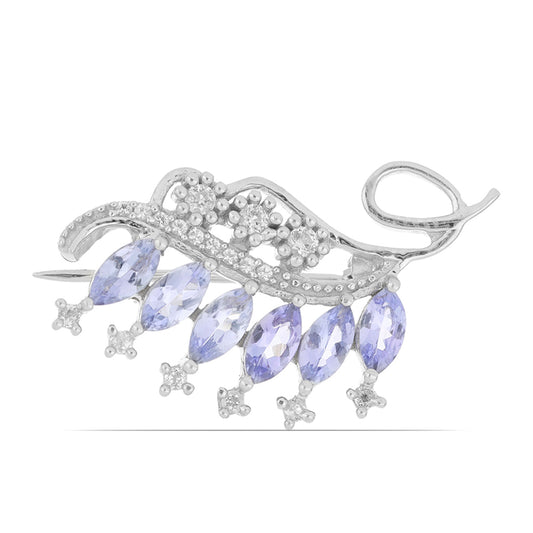 Silberbrosche mit Tansanit und weißem Topas