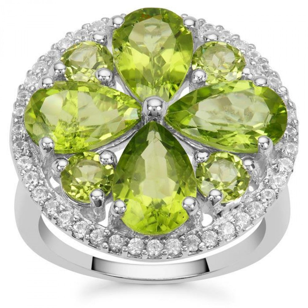 Silberring mit Peridot aus Changbai und weißem Topas 1 