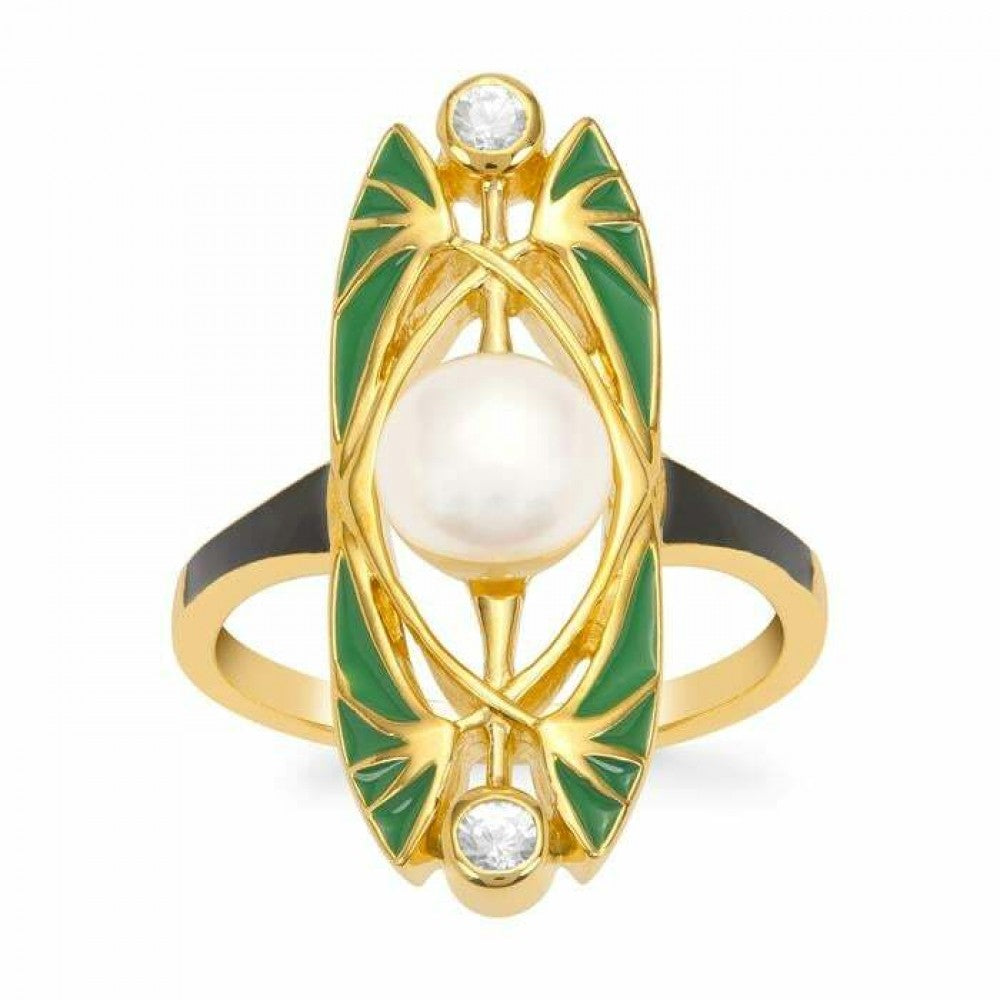 Goldplattierter Silberring mit Dornröschen Türkis und weißer Süßwasserperle 1 