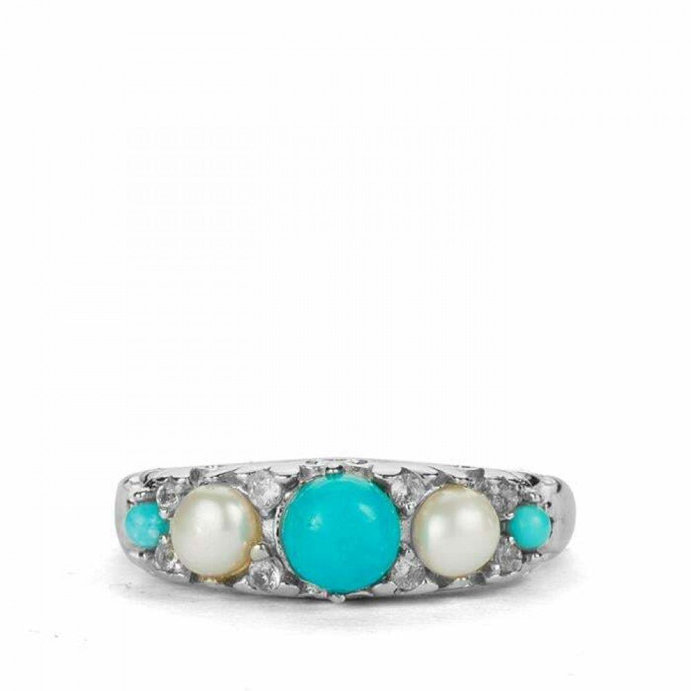 Goldplattierter Silberring mit Dornröschen Türkis und weißem Topas 1 