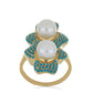 Goldplattierter Silberring mit Dornröschen Türkis und weißer Süßwasserperle